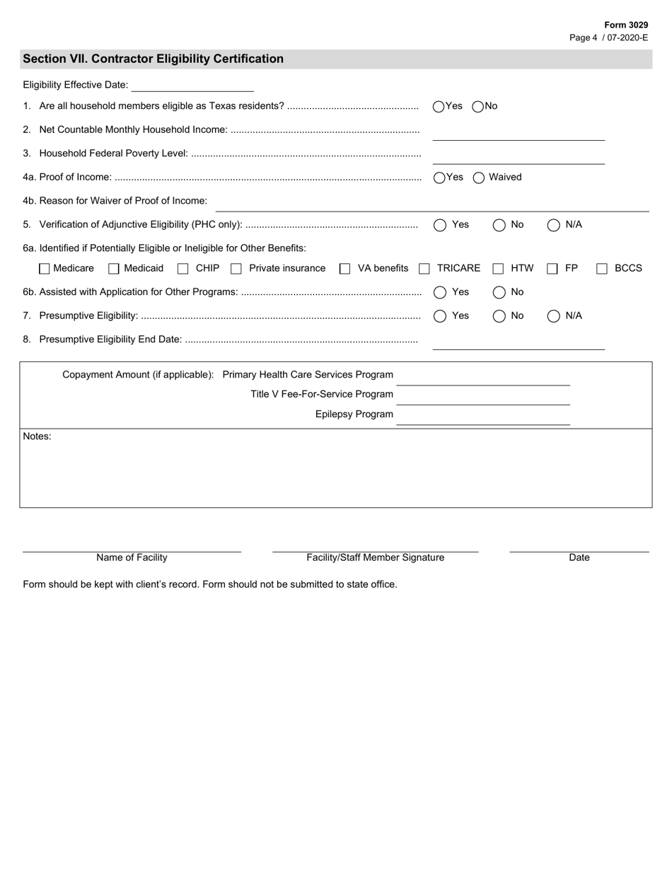 Form 3029 Office of Primary and Specialty Health Application for Program Benefits - Texas, Page 4