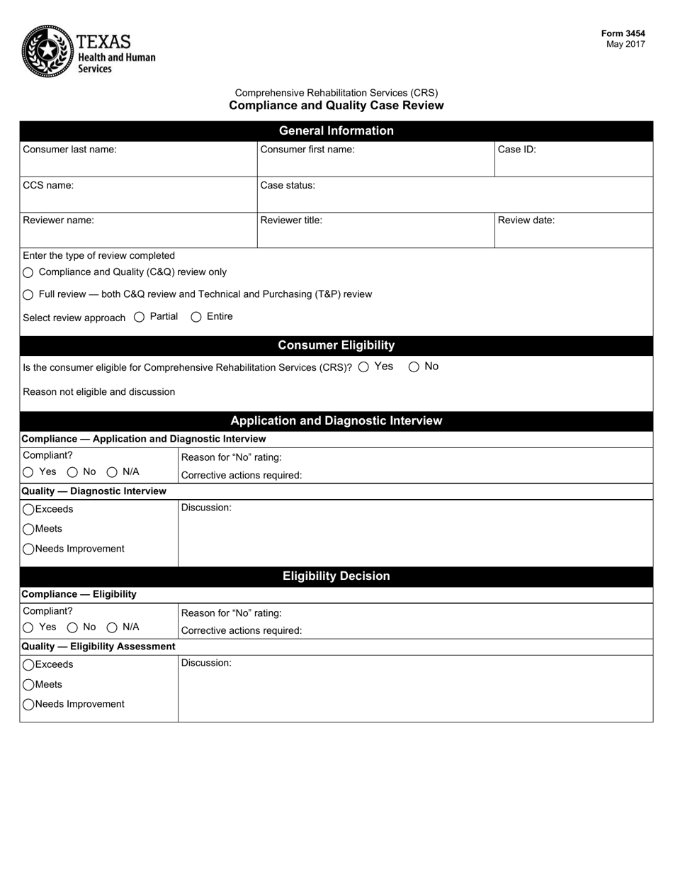Form 3454 Compliance and Quality Case Review - Texas, Page 1