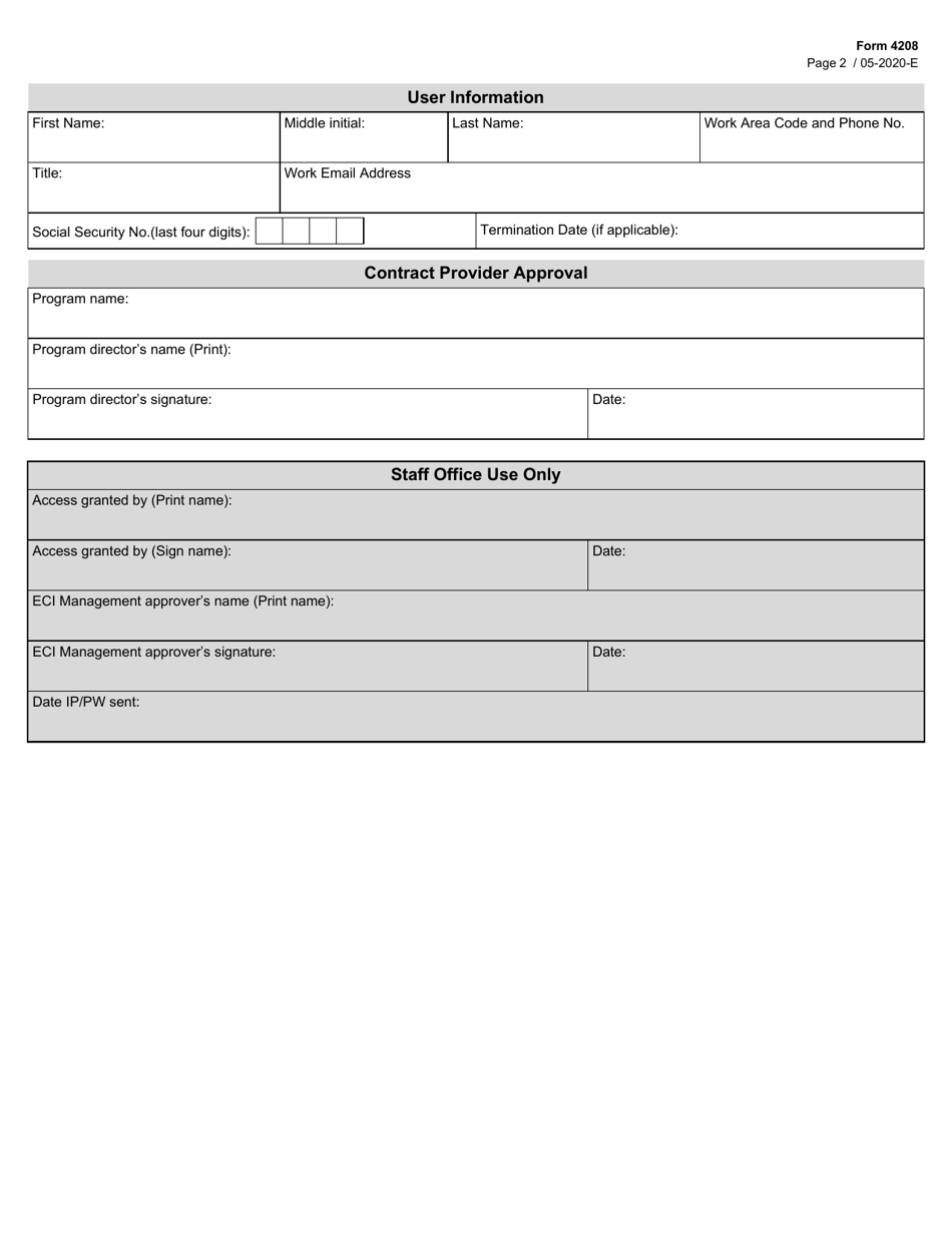 Form 4208 Eci Tkids, Trad, Eis Registry, Extranet and Data Upload Security Agreement - Texas, Page 2