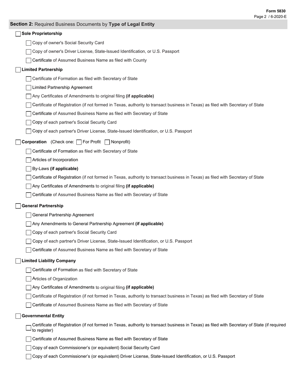 Form 5830 Community-Based Programs - Access and Eligibility Services Contract Application Packet Checklist, State Office Enrolled - Texas, Page 2
