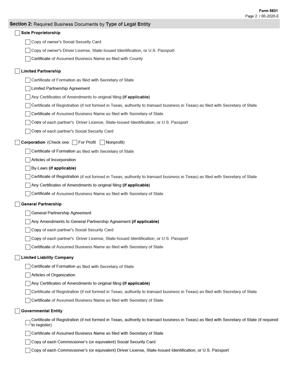 Form 5831 Community-Based Programs Access and Eligibility Services Contract Application Packet Checklist, Regionally Enrolled - Texas, Page 2