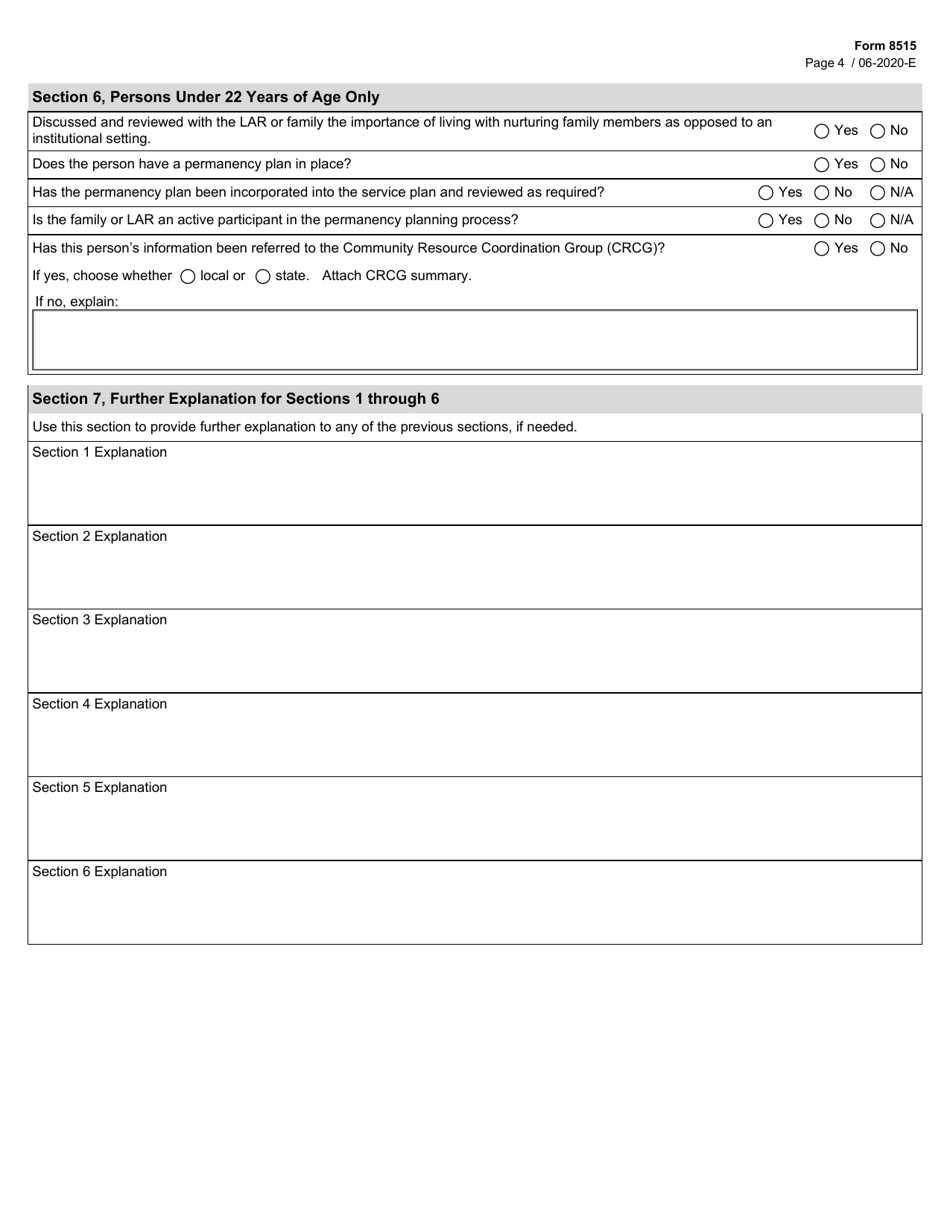 Form 8515 Guidelines for Determining Less Restrictive Setting - Texas, Page 4