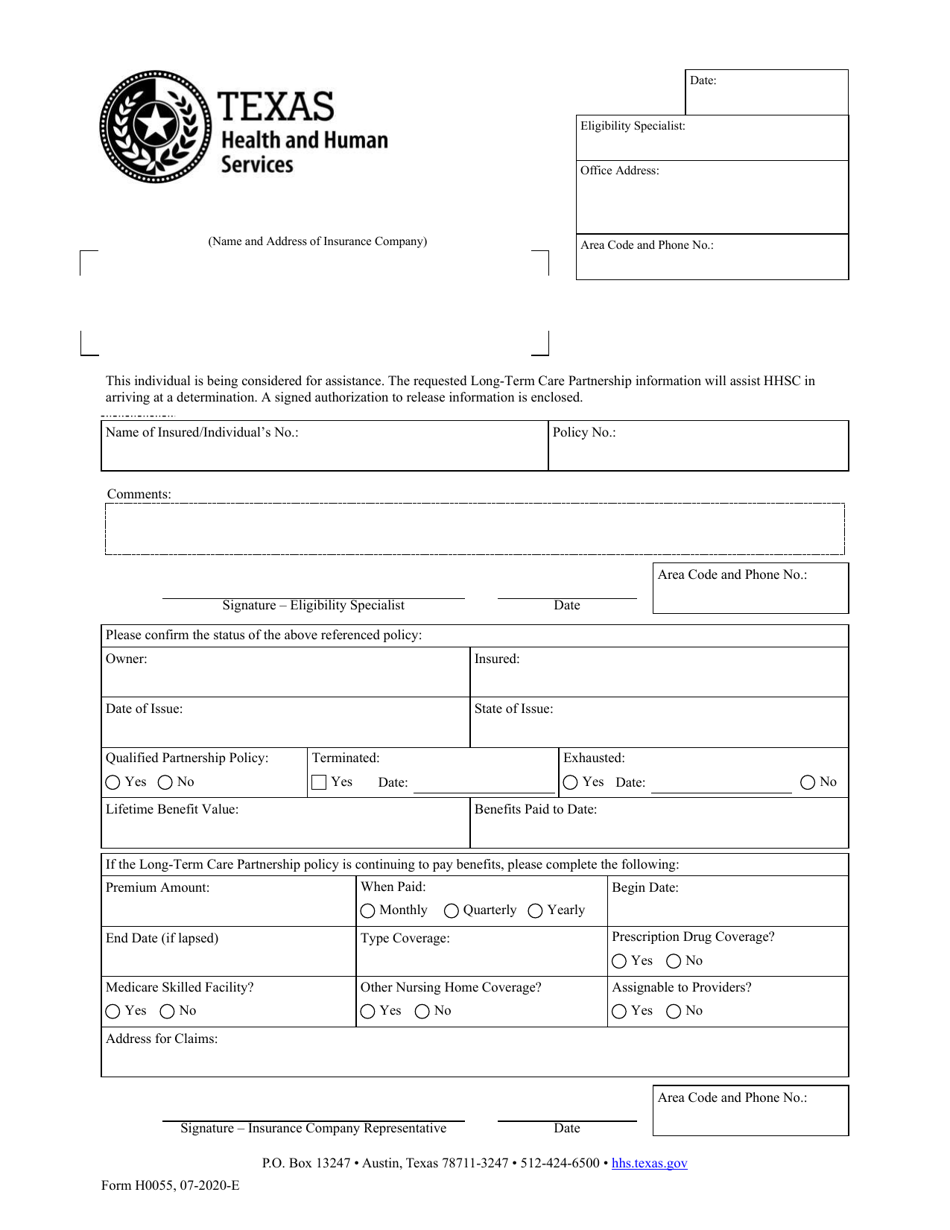 Form H0055 - Fill Out, Sign Online And Download Fillable PDF, Texas ...