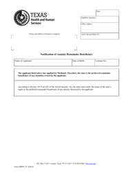 Document preview: Form H0059 Notification of Annuity Remainder Beneficiary - Texas