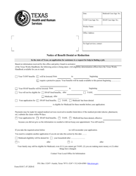 Document preview: Form H1017 Notice of Benefit Denial or Reduction - Texas