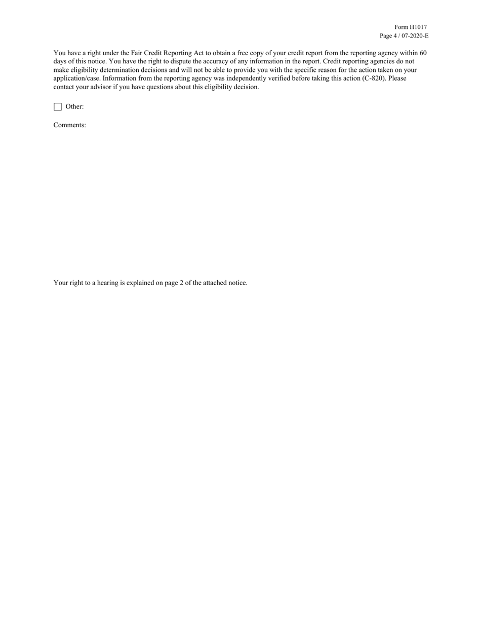 Form H1017 Notice of Benefit Denial or Reduction - Texas, Page 4