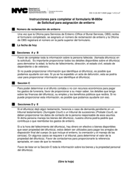 Document preview: Instrucciones para Formulario M-860W Solicitud Para Asignacion De Entierro - New York City (Spanish)