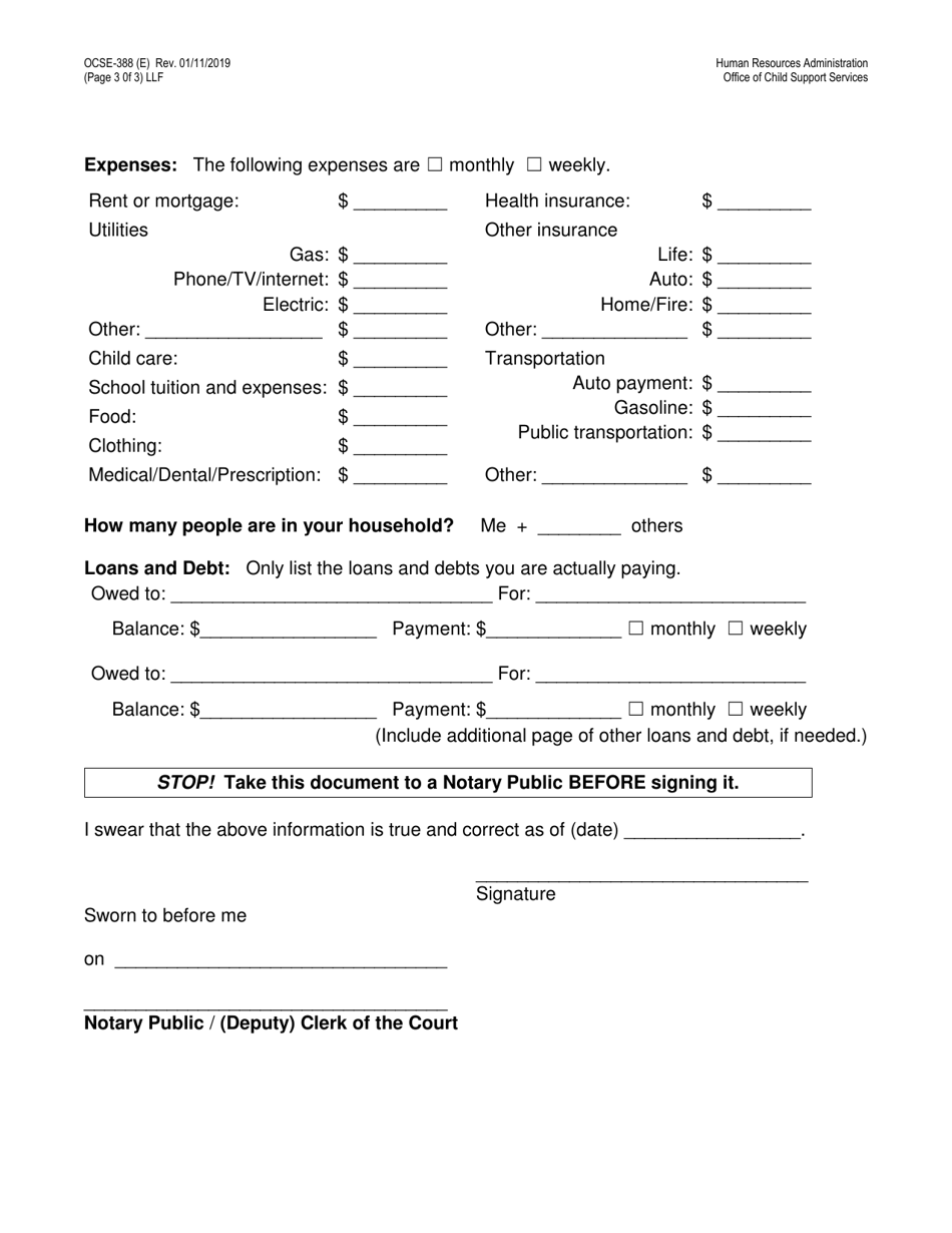 Form OCSE-388 Income and Expenses Statement - New York City, Page 3