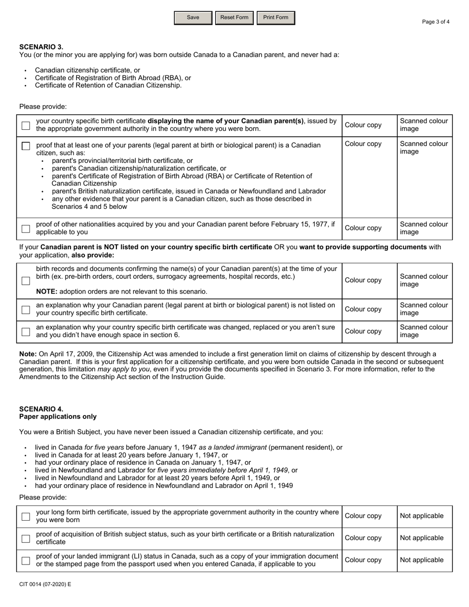 Form CIT0014 Document Checklist: Application for a Citizenship Certificate (Proof of Citizenship) - Canada, Page 3