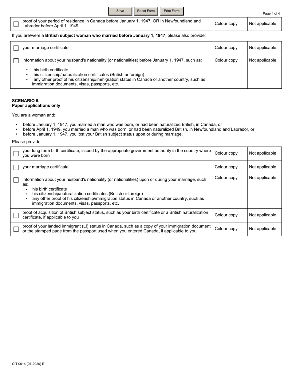 Form CIT0014 Document Checklist: Application for a Citizenship Certificate (Proof of Citizenship) - Canada, Page 4