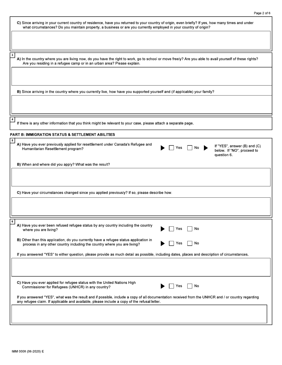 Form IMM0008 Schedule 2 Refugees Outside Canada - Canada, Page 2
