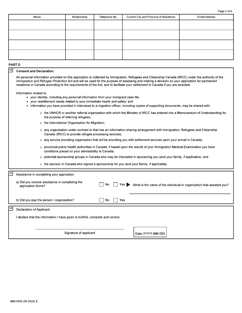 Form IMM0008 Schedule 2 Refugees Outside Canada - Canada, Page 5