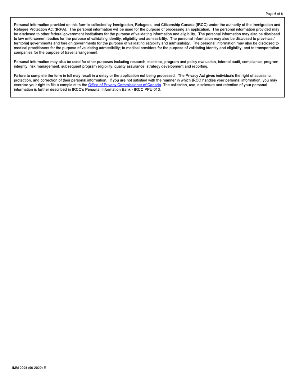 Form IMM0008 Schedule 2 Refugees Outside Canada - Canada, Page 6