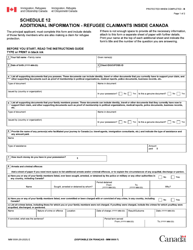 Form IMM0008 Schedule 12 Additional Information - Refugee Claimants Inside Canada - Canada