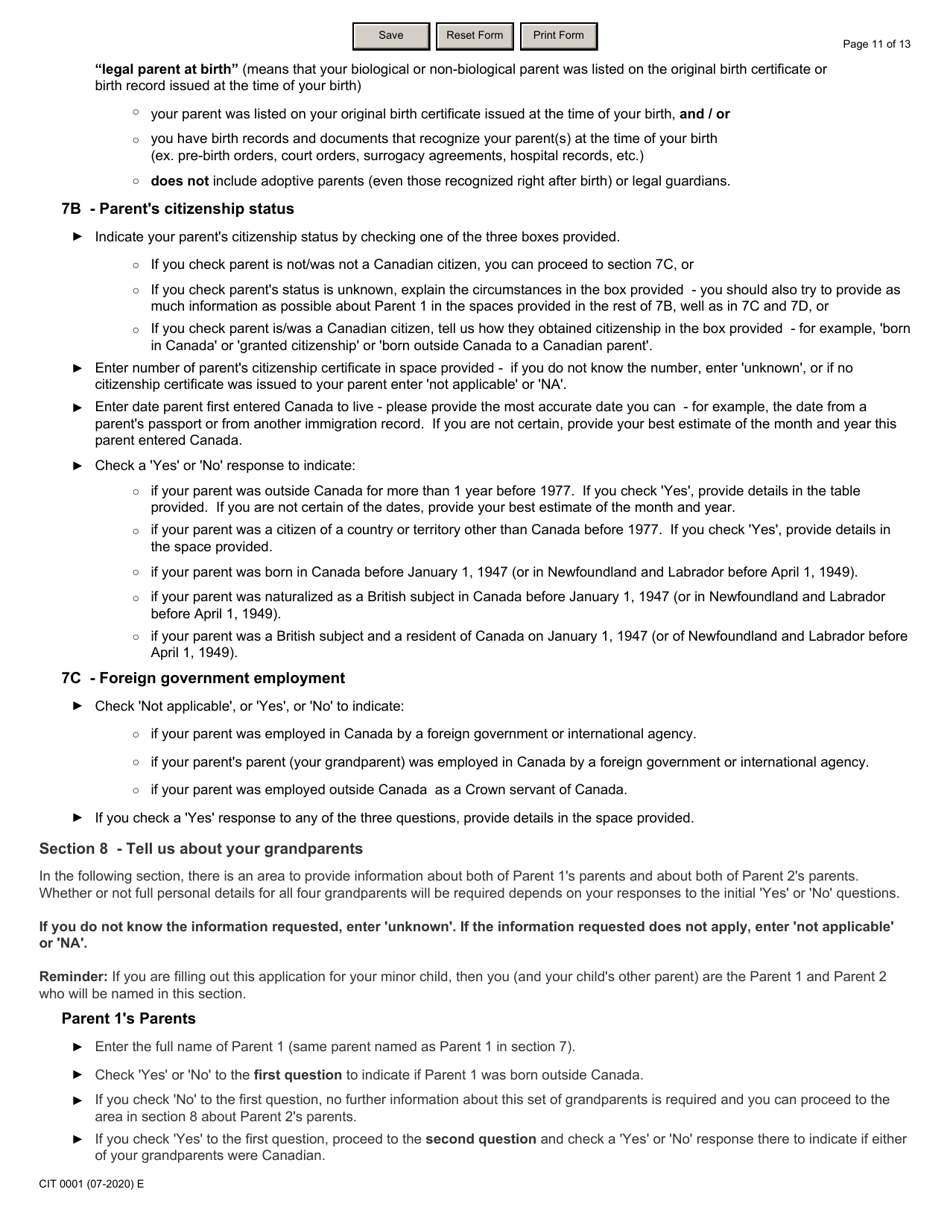 Form CIT0001 Application for a Citizenship Certificate - Canada, Page 11