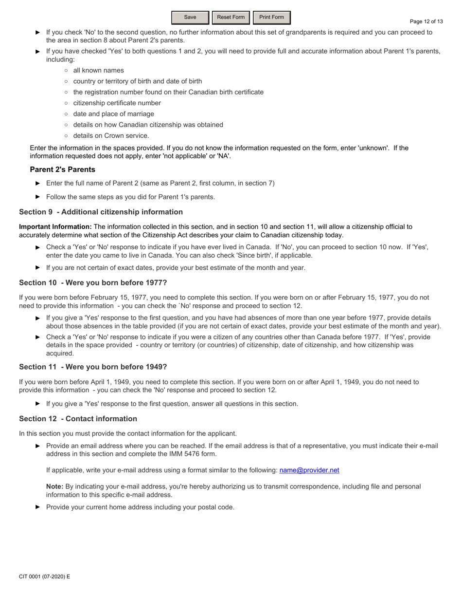 Form CIT0001 Application for a Citizenship Certificate - Canada, Page 12