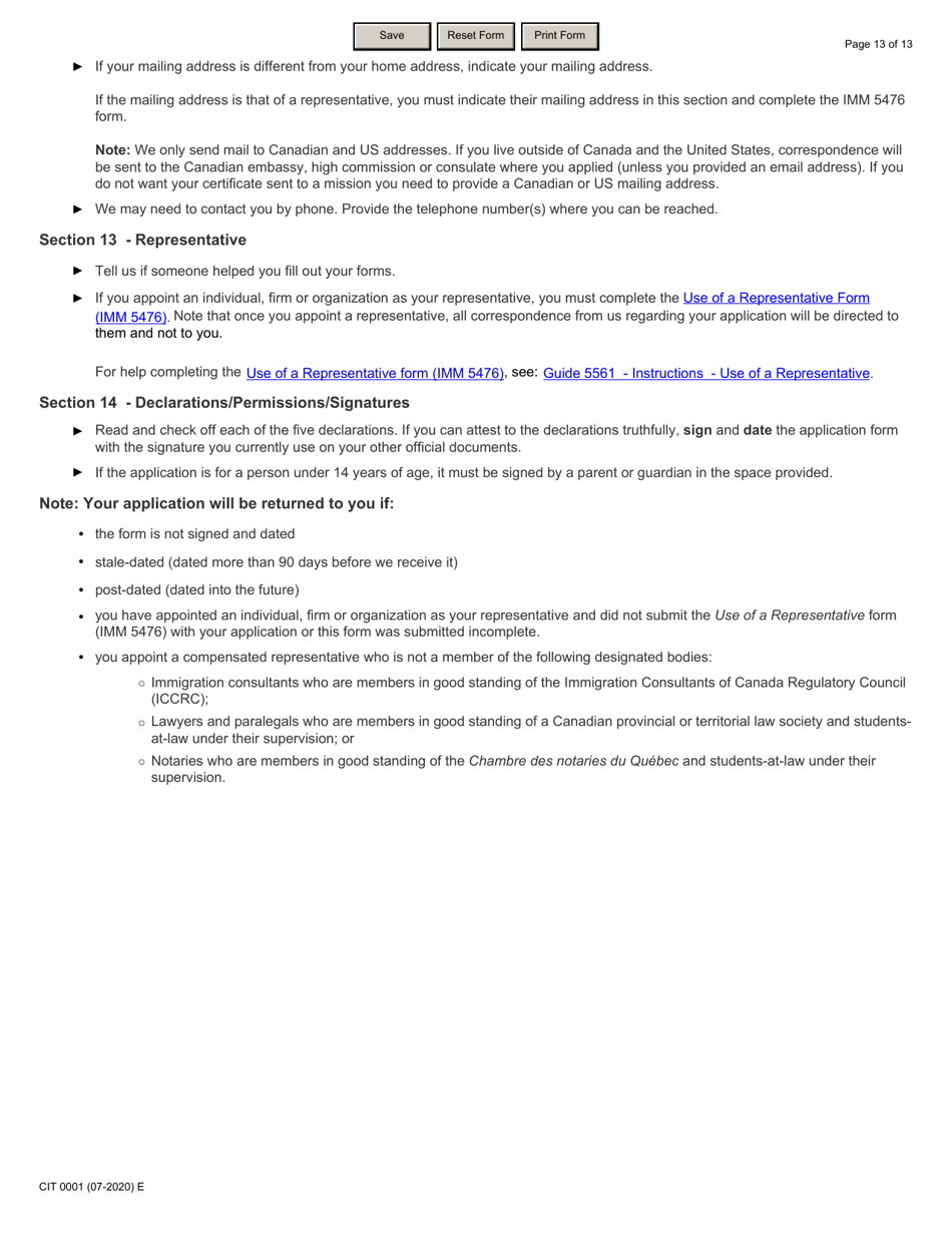 Form CIT0001 Application for a Citizenship Certificate - Canada, Page 13