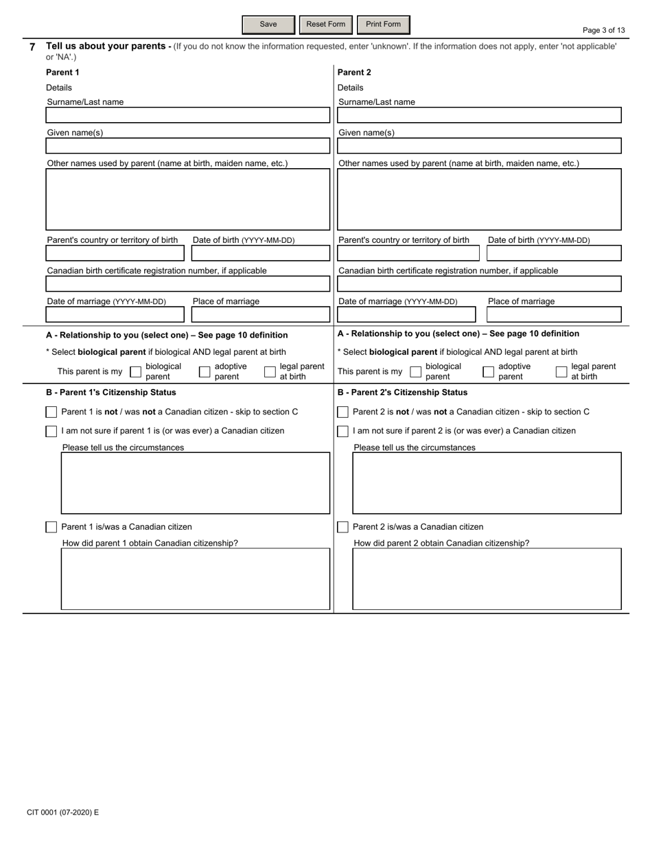 Form CIT0001 Application for a Citizenship Certificate - Canada, Page 3