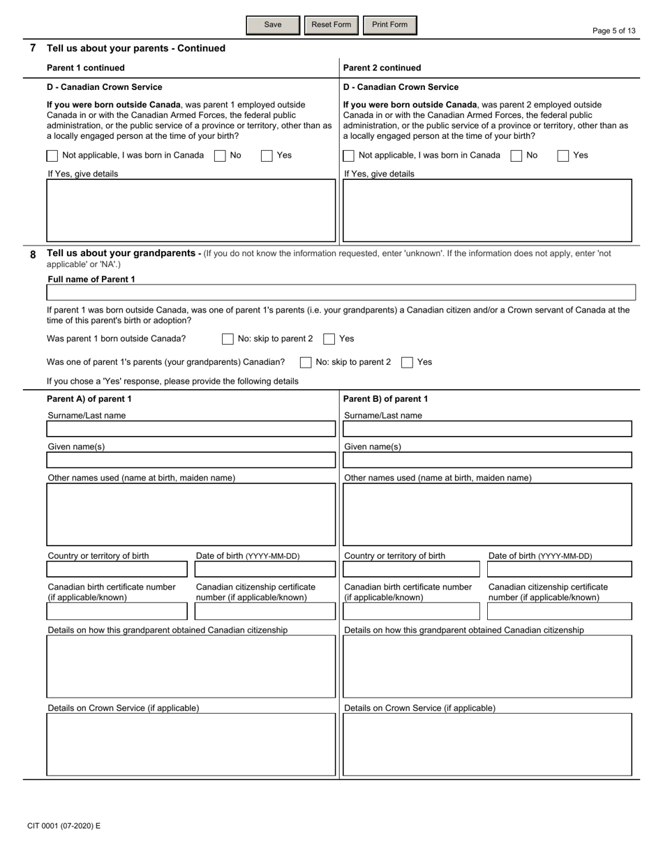 Form CIT0001 - Fill Out, Sign Online and Download Fillable PDF, Canada ...