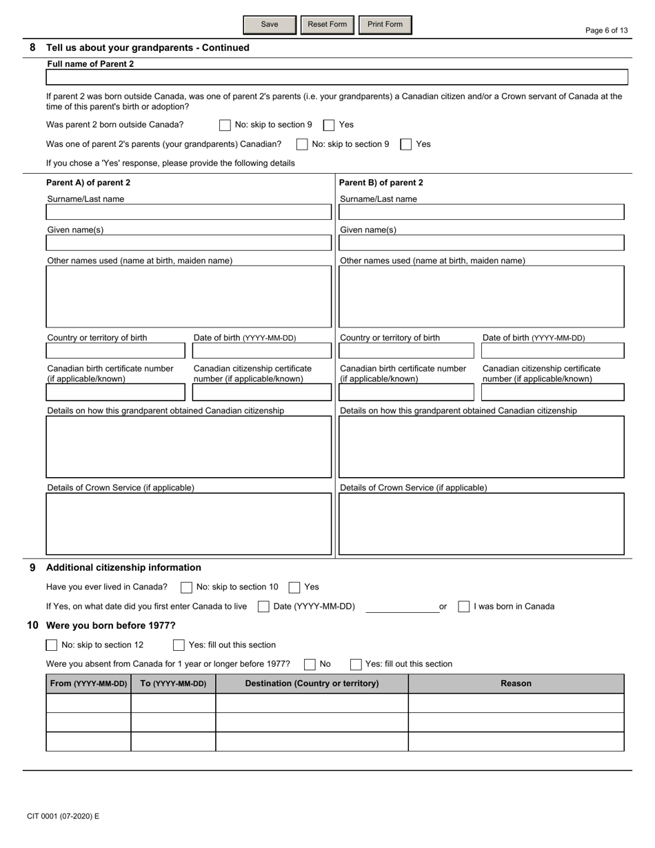Form CIT0001 Application for a Citizenship Certificate - Canada, Page 6