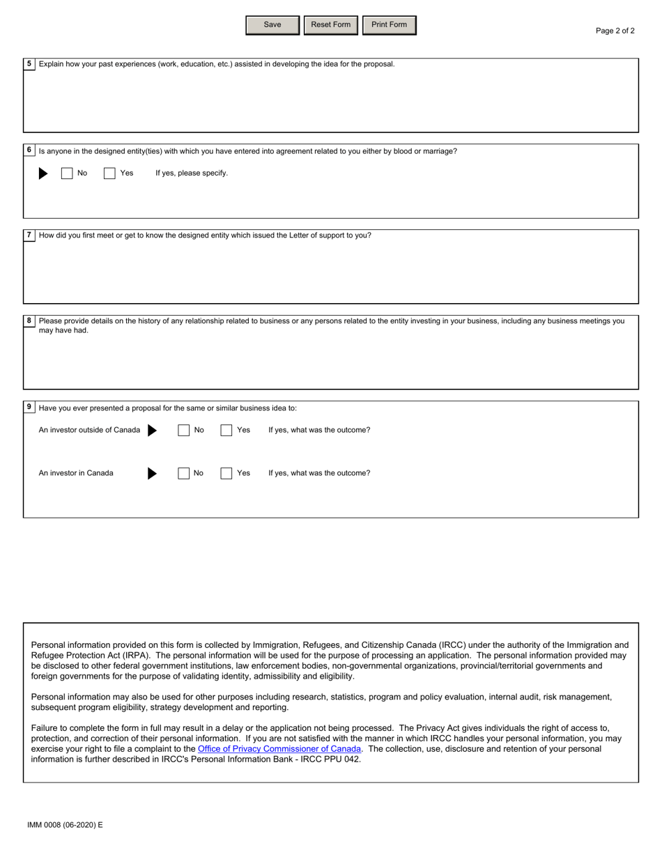 Form IMM0008 Schedule 13 Business Immigration Programs - Start up Business Class - Canada, Page 2