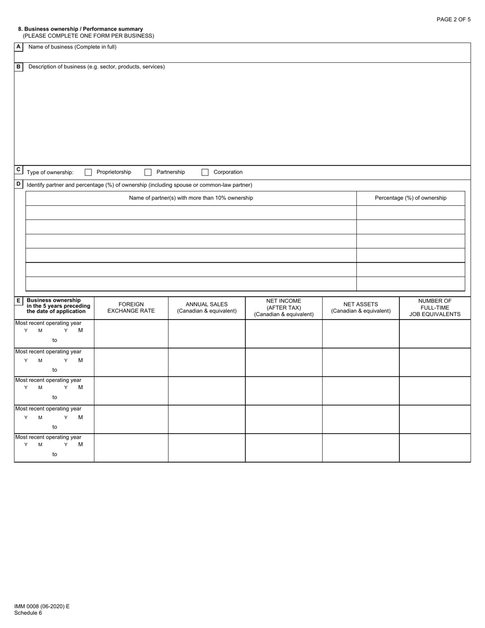 Form IMM0008 Schedule 6 Business Immigrants - Investors and Entrepreneurs Destined to Quebec - Canada, Page 2