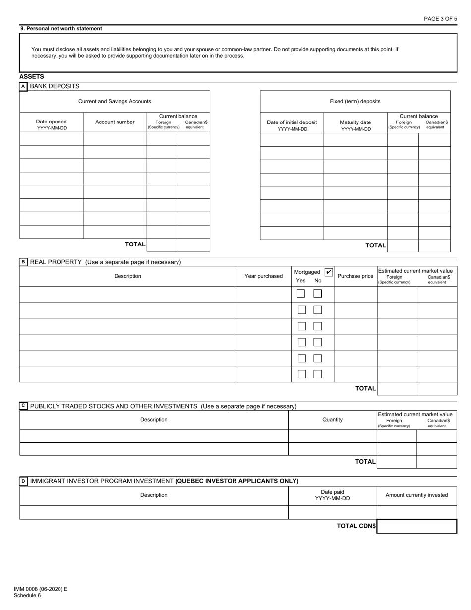 Form IMM0008 Schedule 6 Download Fillable PDF Business Immigrants ...