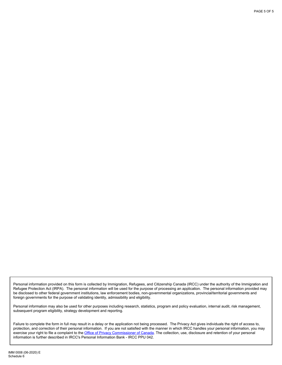 Form IMM0008 Schedule 6 Business Immigrants - Investors and Entrepreneurs Destined to Quebec - Canada, Page 5