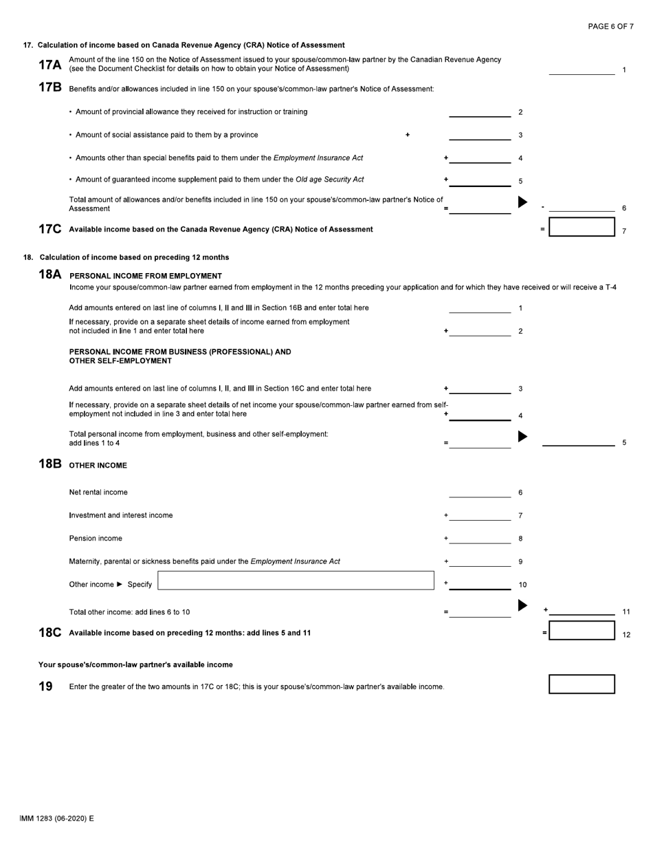 Form IMM1283 Financial Evaluation Form - Canada, Page 6