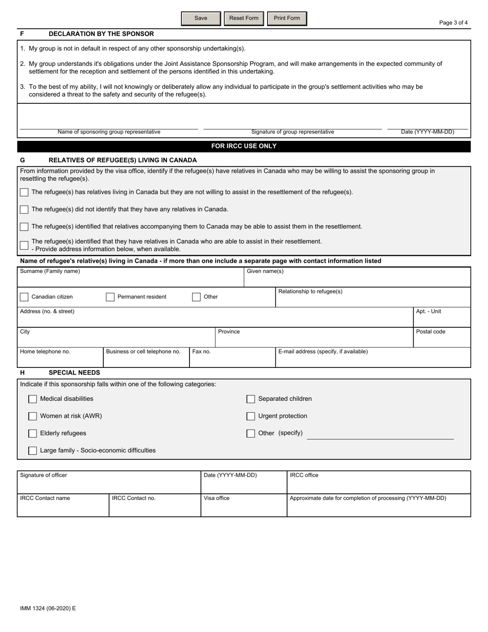 Form IMM1324 Undertaking / Application for a Joint Assistance Sponsorship - Canada, Page 3