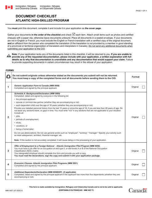 Form IMM5457  Printable Pdf