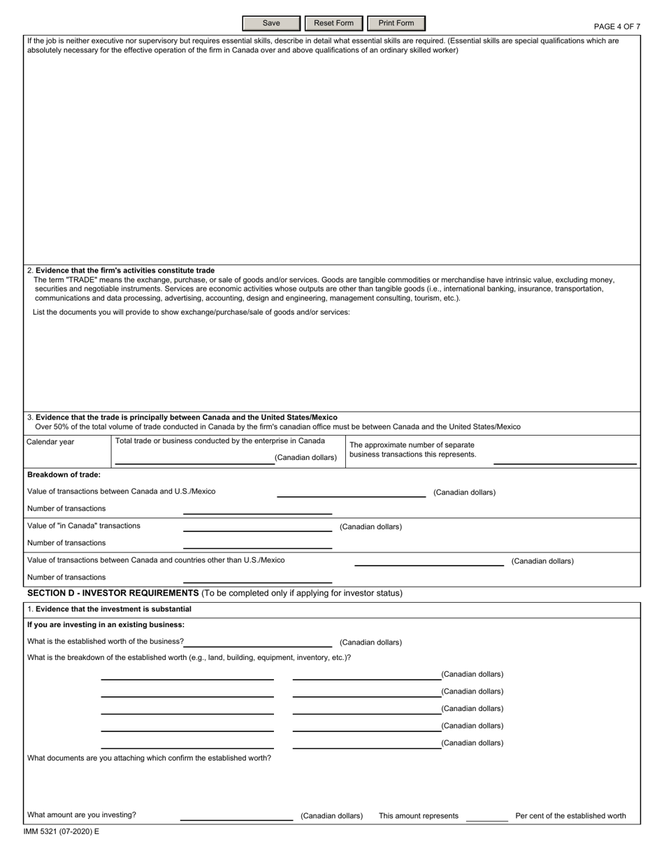 Form IMM5321 Canada-United States-Mexico Agreement - Application for Trader / Investor Status (Work Permit) - Canada, Page 4