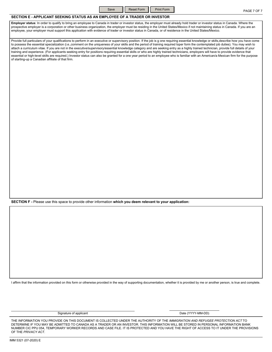 Form IMM5321 Canada-United States-Mexico Agreement - Application for Trader / Investor Status (Work Permit) - Canada, Page 7