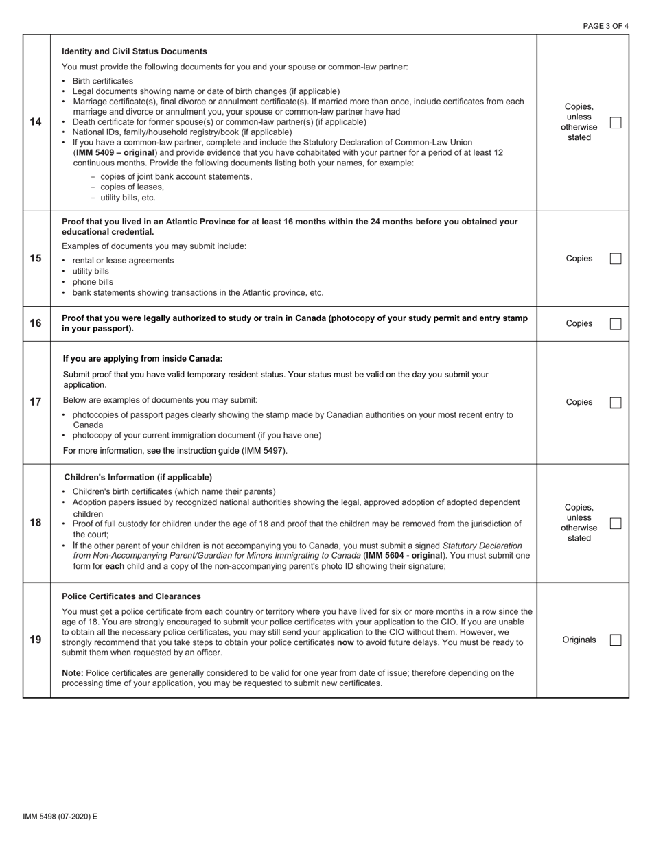 Form IMM5498 Document Checklist: Atlantic International Graduate Program - Canada, Page 3