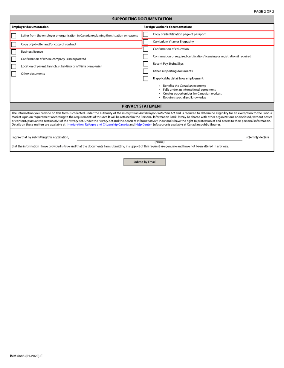 Form IMM5686 Request for an Opinion on Work Permit or Lmia Exemption - Canada, Page 2