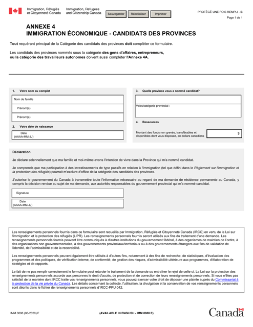 Forme Imm0008 Agenda 4 Download Fillable Pdf Or Fill Online Immigration Economique Candidats Des Provinces Canada French Templateroller