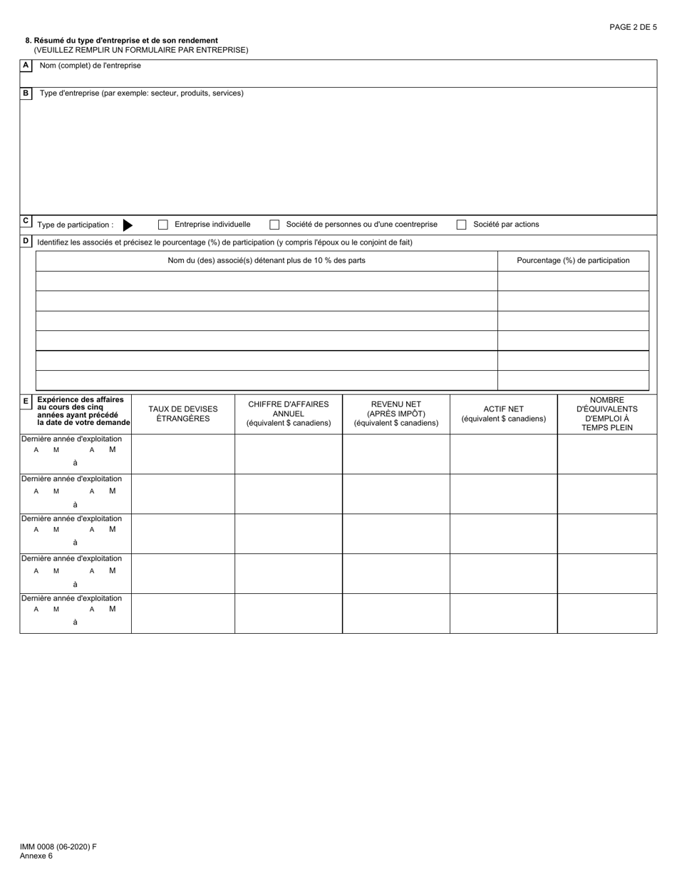 Forme IMM0008 Agenda 6 Gens Daffaires Immigrants - Investisseurs Et Entrepreneurs a Destination Du Quebec - Canada (French), Page 2