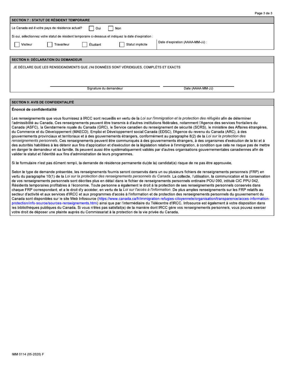 Forme IMM0114 Agenda 1 Programme Pilote Sur Lagroalimentaire - Canada (French), Page 3