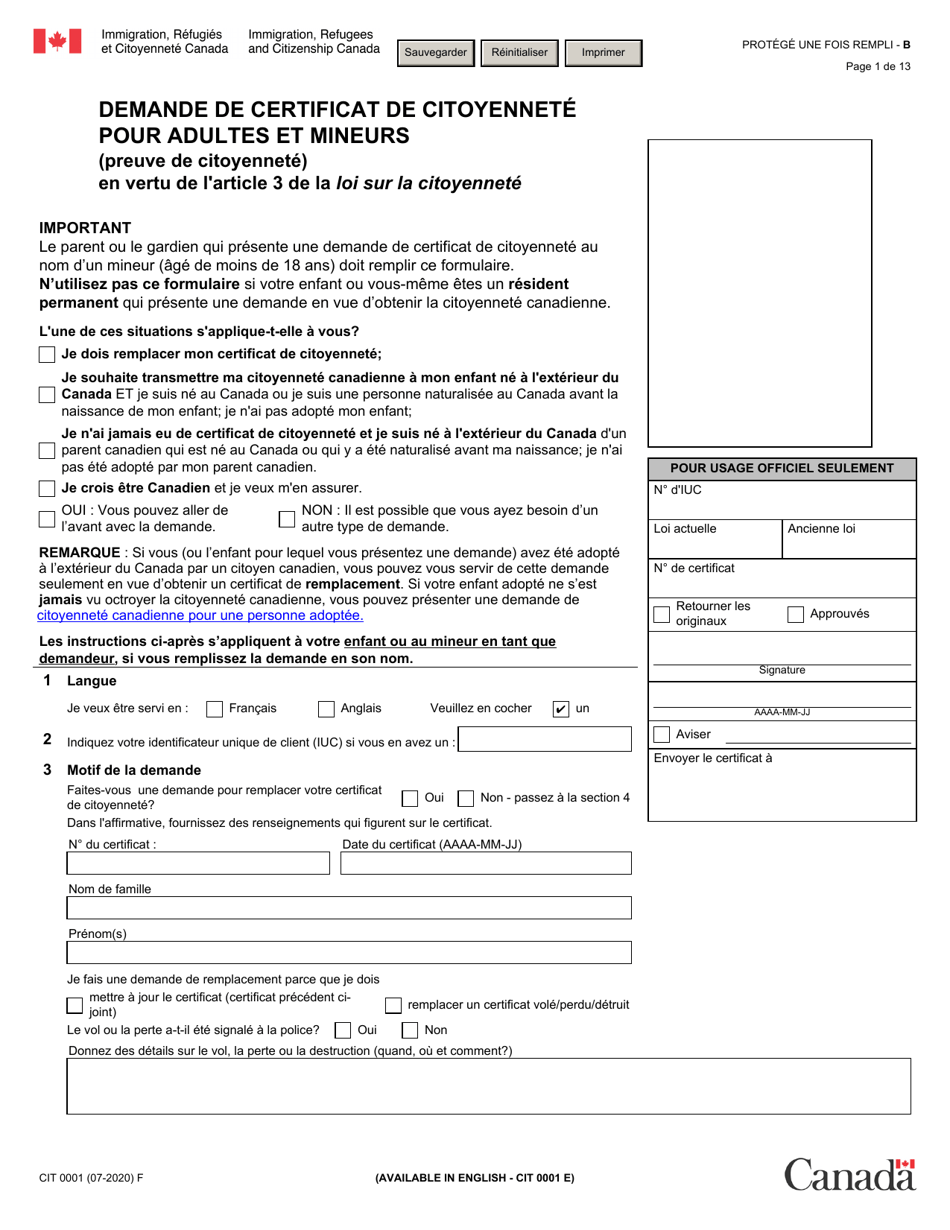 PDF CIT 0001 et Immigration Canada PDF Télécharger Download