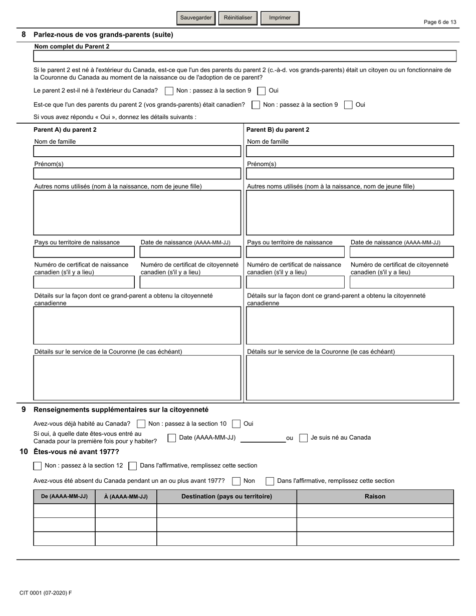 Forme CIT0001 Demande De Certificat De Citoyennete Pour Adultes Et Mineurs - Canada (French), Page 6