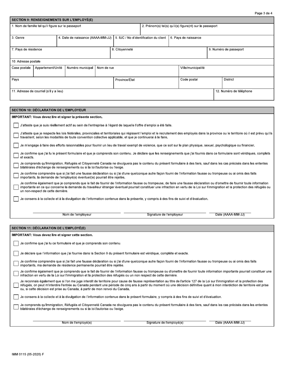 Forme IMM0115 Offre Demploi a Un Ressortissant Etranger: Programme Pilote Sur Lagroalimentaire - Canada (French), Page 3
