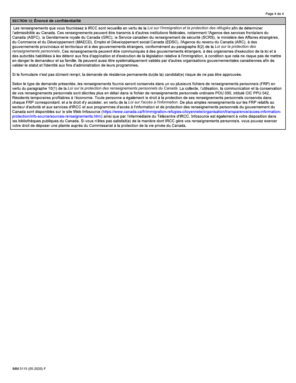 Forme IMM0115 Offre Demploi a Un Ressortissant Etranger: Programme Pilote Sur Lagroalimentaire - Canada (French), Page 4