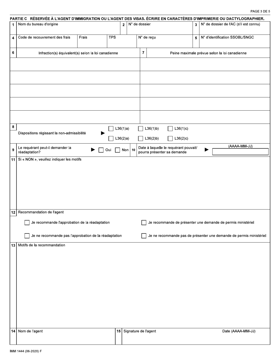Forme IMM1444 Demande Dapprobation De La Readaptation - Canada (French), Page 3