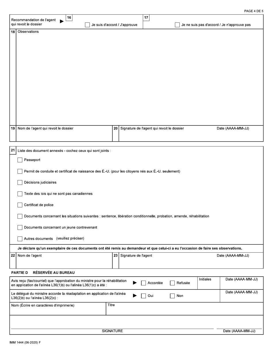 Forme IMM1444 Demande Dapprobation De La Readaptation - Canada (French), Page 4