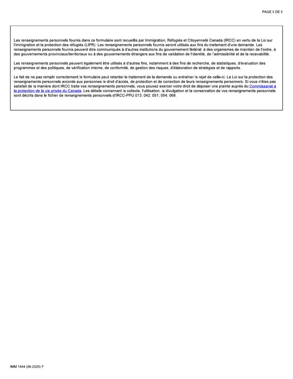 Forme IMM1444 Demande Dapprobation De La Readaptation - Canada (French), Page 5