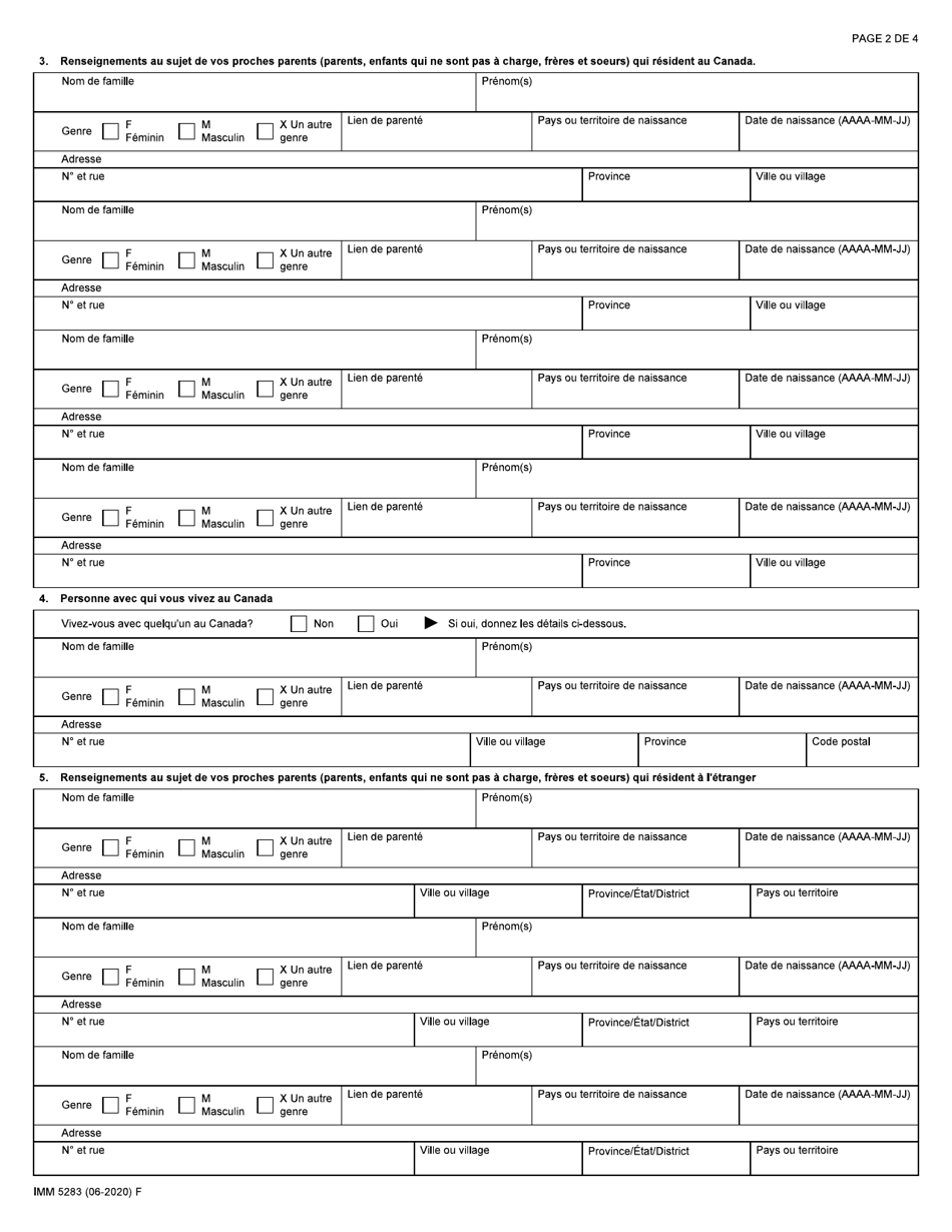 Forme IMM5283 Renseignements Supplementaires: Considerations Dordre Humanitaire - Canada (French), Page 2