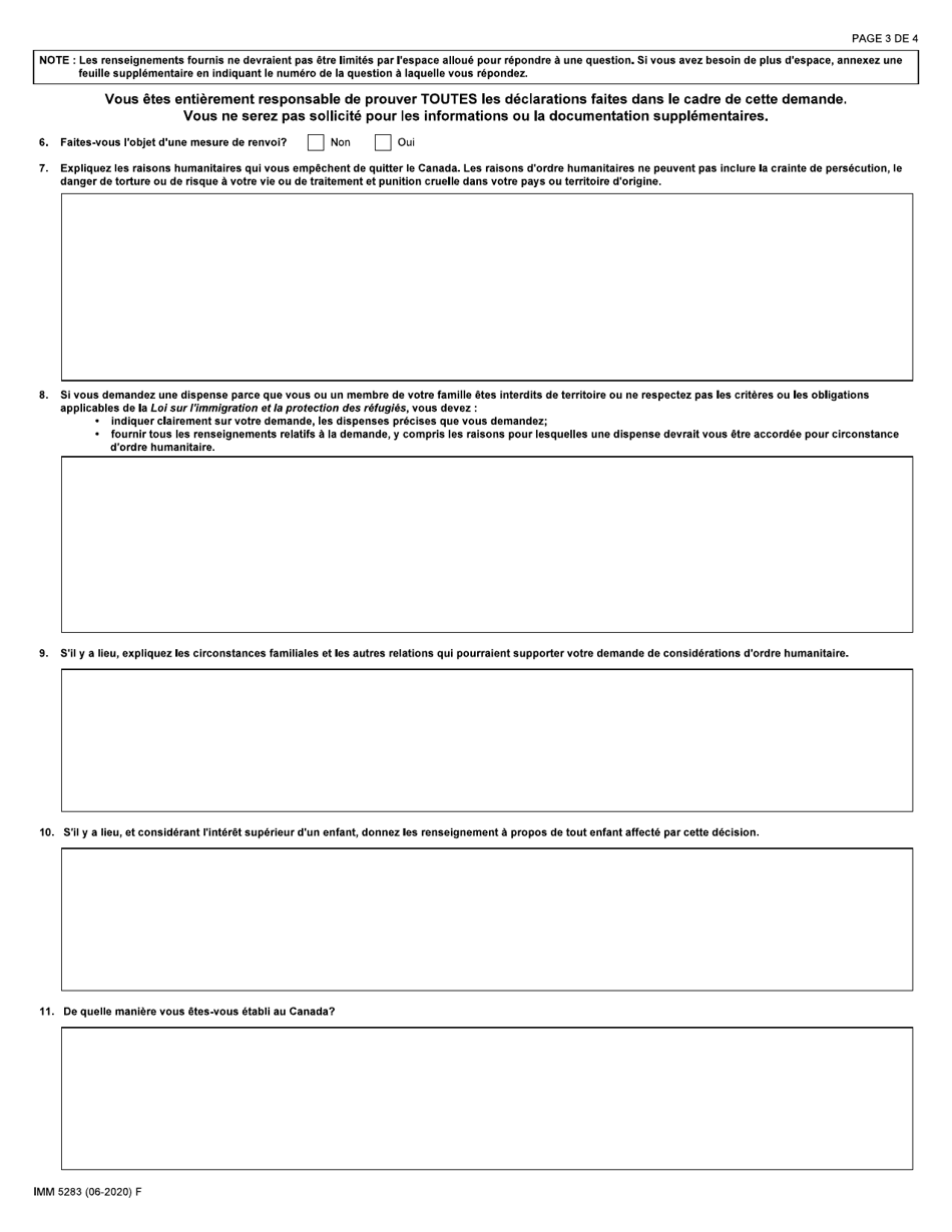 Forme IMM5283 Renseignements Supplementaires: Considerations Dordre Humanitaire - Canada (French), Page 3