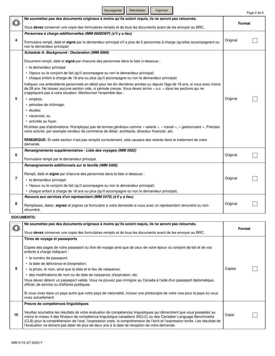 Forme IMM0116 Liste De Controle DES Documents Programme Pilote Sur Lagroalimentaire - Canada (French), Page 2