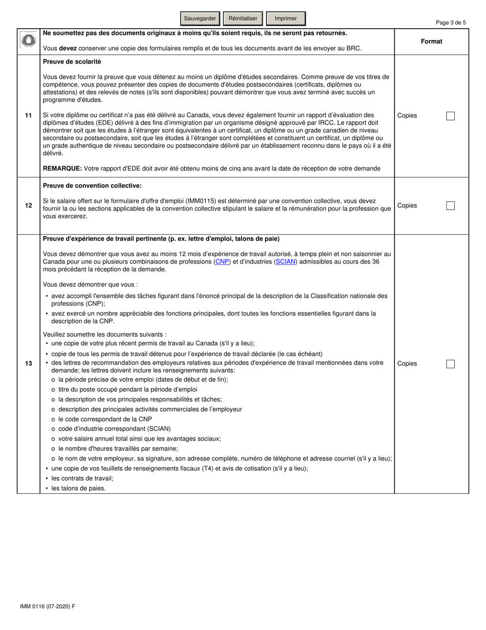 Forme IMM0116 Liste De Controle DES Documents Programme Pilote Sur Lagroalimentaire - Canada (French), Page 3