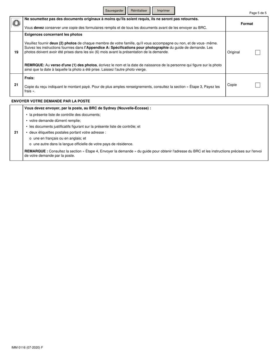 Forme IMM0116 Liste De Controle DES Documents Programme Pilote Sur Lagroalimentaire - Canada (French), Page 5